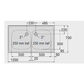 Sink Tops Z 12x7 2 basins | 500 x 500 x 250 mm L 1200 mm W 700 mm product photo