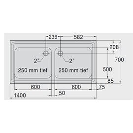 Sink Tops Z 14x7 2 basins | 600 x 500 x 250 mm L 1400 mm W 700 mm product photo