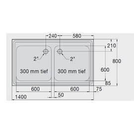 Sink Tops Z 14x8 2 basins | 600 x 600 x 300 mm L 1400 mm W 800 mm product photo
