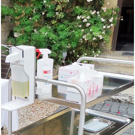 serving trolley SW 6 x 4-2 with disinfectant dispenser | 2 shelves | 700 mm x 500 mm H 950 mm product photo  S