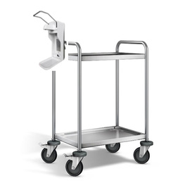 serving trolley SW 6 x 4-2 with disinfectant dispenser | 2 shelves | 700 mm x 500 mm H 950 mm product photo