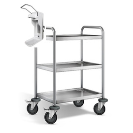 serving trolley SW 6 x 4-3 with disinfectant dispenser | 3 shelves | 700 mm x 500 mm H 950 mm product photo