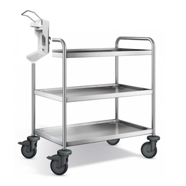 serving trolley SW 8 x 5-3 with disinfectant dispenser | 3 shelves | 900 mm x 600 mm H 950 mm product photo