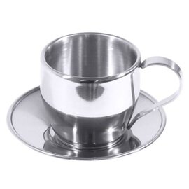 Coffee Cup | cappuccino cup 180 ml stainless steel with saucer  H 75 mm double-walled shiny product photo