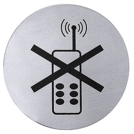 door icon • Turn off your cell phone • stainless steel round Ø 75 mm product photo