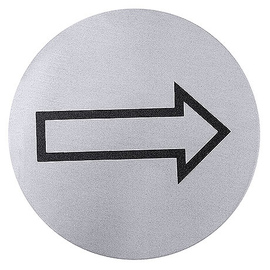 door icon • directioal arrow icon • stainless steel round Ø 75 mm product photo