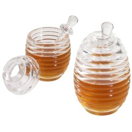 honey pot with lid acrylic transparent with relief Ø 90 mm  H 145 mm  | with dosing rod product photo
