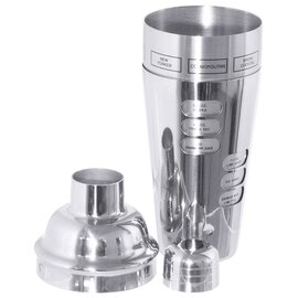 Cobbler Cocktail-Shaker, three-piece, 0,5 ltr., Ø max. 9 cm, H 24,5 cm, stainless steel 18/10, rotatable inner wall with cocktail proposals printed in English product photo