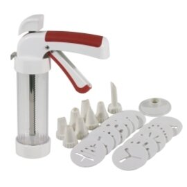 Pastry / biscuit press, H 23 cm, Ø 5,5 cm, with 12 different inserts and 8 white plastic syringes, with non-slip grip product photo