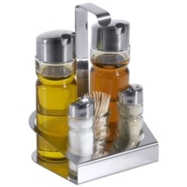 cruet • vinegar|oil|salt|pepper|tootpicks smooth glass inserts glass stainless steel H 190 mm product photo