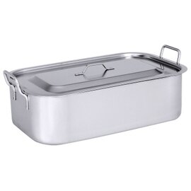 stewing pan with lid  • stainless steel 30 ltr | 675 mm  x 375 mm  H 195 mm | 2 raised handles product photo