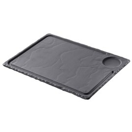 33 x 24 cm, made of high quality black porcelain in perfect slate optics and feel, food safe, hygienic, long life, oven (up to + 300 ° C) and microwave suitable, dishwasher safe, recess Ø 5,5 cm product photo