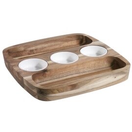 dip set wooden tray|3 porcelain bowls square 300 mm  x 300 mm  H 35 mm product photo