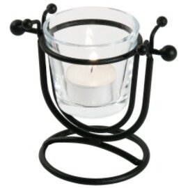Candlestick | wind light 1-flame glass steel wire black  Ø 65 mm  H 100 mm product photo