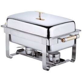 Chafing-Dish GN 1/1, stainless steel, high-gloss, with GN 1/1-insert and 2 burner containers, heavy quality, gilded pipe handles product photo