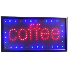 LED sign &quot;coffee&quot;, with black plastic frame, resting script, while blue LEDS run fast, not suitable for outdoor use, dimensions: L x W: 48 x 25 cm, power: 230 V product photo
