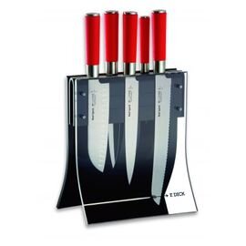 Knife block "4KNIVES" with 6 knives from series "Red  Spirit"; Block of acrylic glass with clear front, magnetic holder, W x  D x H: 24 x 115 x 41 cm - 