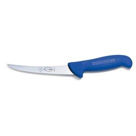 Boning knife, curved blade, stiff, blade length 13 cm, blue safety handle with extended finger protection, series ERGOGRIP product photo