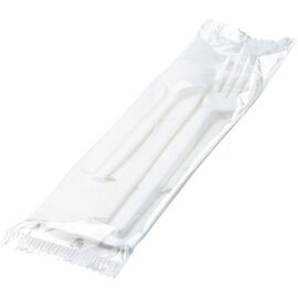 cutlery set 4-part polystyrol white disposable  L 160 mm  L 125 mm product photo