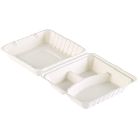 meal box white with lid rectangular | 236 mm x 231 mm H 81 mm 3 compartments 590 ml product photo