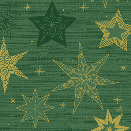 tissue napkins design STAR STORIES GREEN 3 ply fold 1/4 with decor 330 mm  x 330 mm 4 x 250 pieces product photo