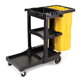 caretaker cart black 2 swivel castors|2 fixed castors 1168 mm  x 552 mm  H 975 mm  | yellow vinyl bag product photo