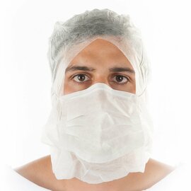 astronaut's hood with mouthguard mask XXL ECO HYGOBASE white PP fleece product photo