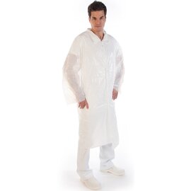 PE visitor coat disposable universal polyethylene 20 µm white  L 1200 mm product photo
