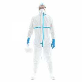 protection set SUPER HIGH RISK HYGOSTAR white and blue jumpsuit | mouthguard | overshoes | glasses | gloves | garbage bag product photo