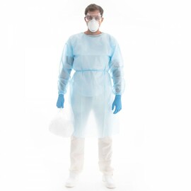 protection set CORONA HYGOSTAR blue and white glasses | coat | mouthguard | gloves | garbage bag product photo