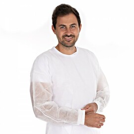 smock with knitted cuffs HYGOSTAR white PP fleece L 1150 mm product photo  S