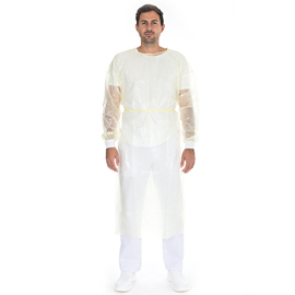smock with neck tie L PP | PE fully laminated yellow L 1150 mm product photo