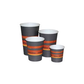 hot beverage mug Gusto 300 ml hard paper brown orange stripes decor | disposable product photo