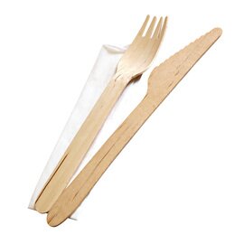 organic cutlery set DOUBLE NATURE Star wood nature disposable L 160 mm 100% biodegradable product photo
