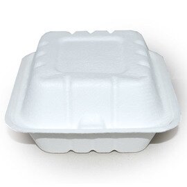 Bio-Lunchbox HAMBURGER sugarcane fibers white with lid 100% compostable  L 185 mm  B 135 mm  H 70 mm product photo