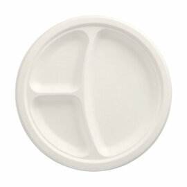 plate sugarcane fibers white | 3 compartments Ø 230 mm product photo