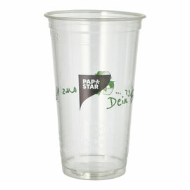 cold beverage cup PLA 0.5 ltr | lettering ‘Becher aus Mais’ (cup made from corn) | foam edge | disposable product photo