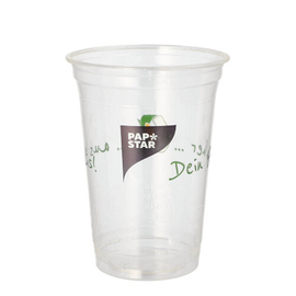 cold beverage cup PLA 0.4 ltr with mark; | lettering ‘Becher aus Mais’ (cup made from corn) | foam edge | disposable product photo