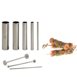 skewer mould with 5 round cutting tubes|3 pushers stainless steel round Ø 25 mm Ø 20 mm Ø 10 mm Ø 5 mm Ø 15 mm L 100 mm product photo