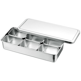 Japanese lunch box stainless steel with lid | 6 compartments | 328 mm x 148 mm H 63 mm product photo