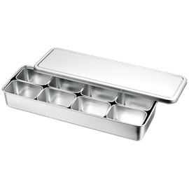 Japanese lunch box stainless steel with lid | 8 compartments | 432 mm x 148 mm H 63 mm product photo