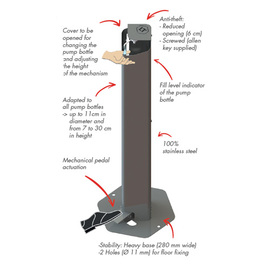 disinfectant dispenser with pedal floor model 320 mm x 280 mm H 1000 mm product photo  S