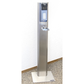 hygiene column |disinfectant dispenser HSC-CNS stainless steel aluminium with arm lever lockable 500 ml 320 mm x 320 mm H 1100 mm product photo