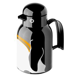vacuum jug THERMO-BIRD Pinguin 1 ltr black | white shiny glass insert screw cap  H 252 mm product photo