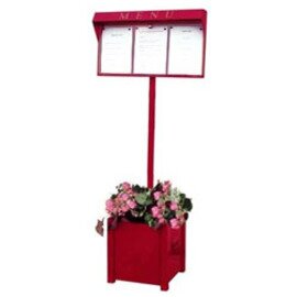menu card holder CLUB stand red 3 pages (A4)  H 1700 mm with plant pot product photo