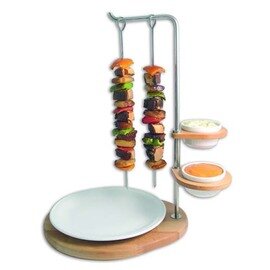 skewer holder POBX01-S stainless steel wood | 1 branch with with sauce holder | 310 mm  x 270 mm  H 430 mm product photo