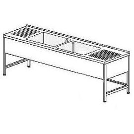 commercial sink unit drainboard on the left and on the right | 2 basins 600 x 500 x 300 mm | 2800 mm x 700 mm product photo