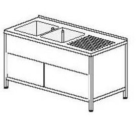 commercial sink unit with drainboard on the right 2 basins | 600 x 500 x 320 mm with bottom shelf with sliding doors L 2100 mm W 700 mm product photo