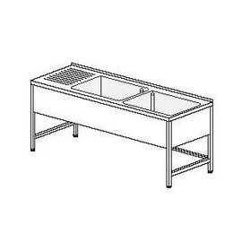 kitchen sink table with drainboard on the left 2 basins | 700 x 500 x 350 mm L 2100 mm W 700 mm product photo