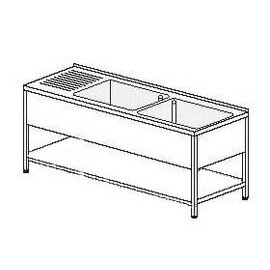 kitchen sink table with drainboard on the left 2 basins | 700 x 500 x 350 mm with bottom shelf L 2200 mm W 700 mm product photo